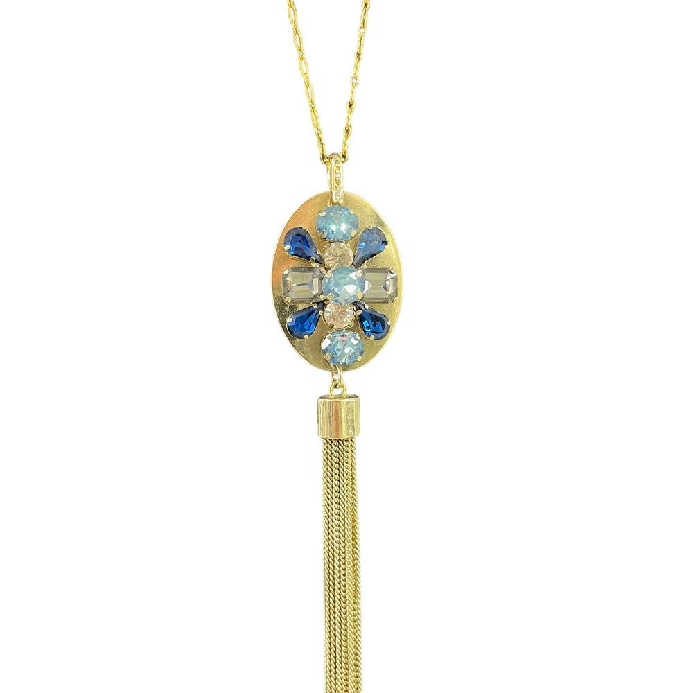 Spartina 449 Gold Tassel Necklace with Blue Gemstone Accents